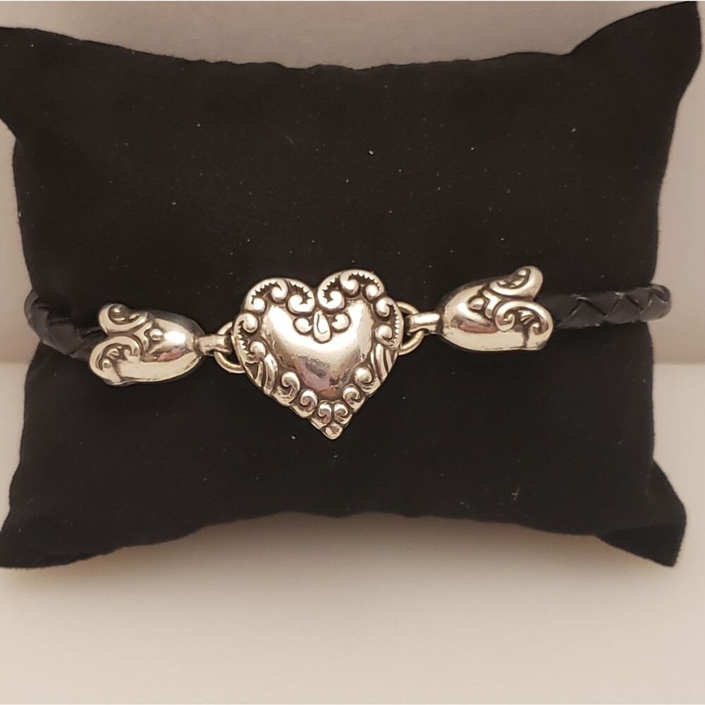 Brighton Heart Braided Leather Bracelet‎ Silver Valentine's Day Gift Jewelry